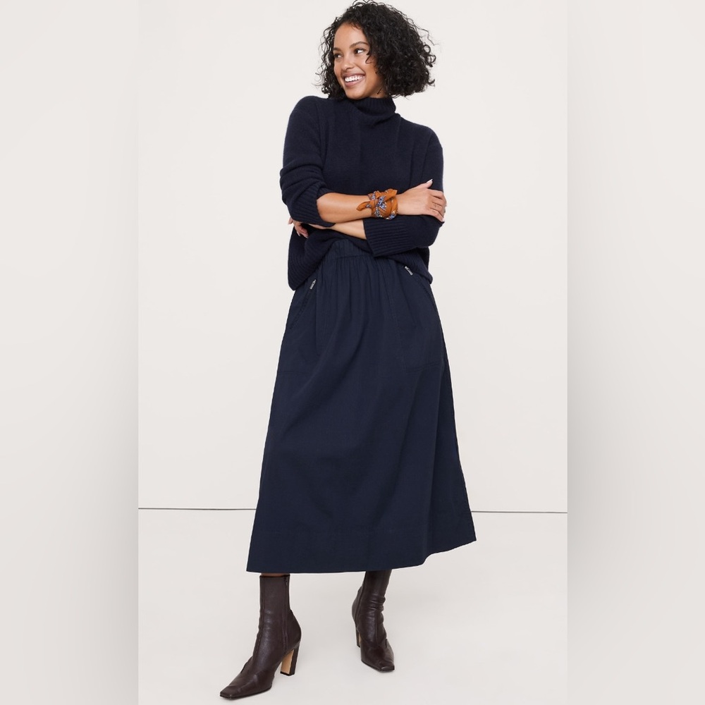 BANANA REPUBLIC STRETCH-COTTON UTILITY MIDI SKIRT